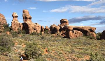 Unique rock formations in a desert landscape.