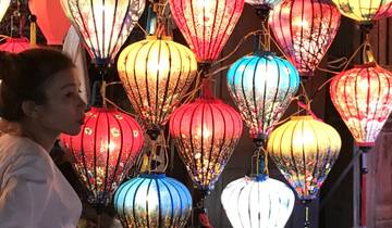 Decorative colorful lanterns illuminating a night market.