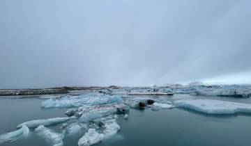 Icebergs floating in a glacier lagoon.