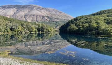 Mountain and lake view with clear reflections.