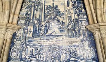 Intricate blue and white tile artwork