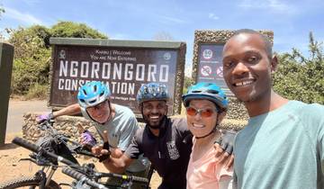 Group posing at the Ngorongoro Conservation Area entrance.