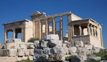 Ancient Greek temple ruins with clear blue sky