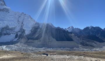 Mountain range with sunrays shining down