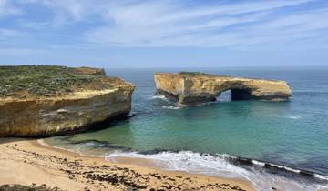 Rock formation in the ocean near the shore.