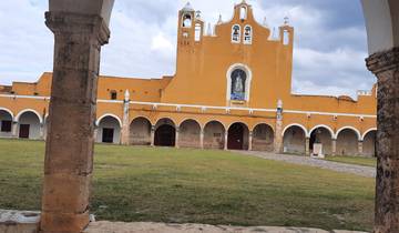 The Monastery of San Antonio de Padua in Izamal with arched architecture.
