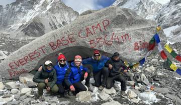 Group of trekkers at Everest Base Camp.