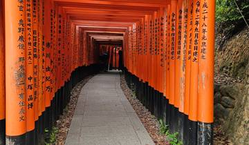 Fushimi Inari Shrine pathway with numerous red torii gates.