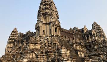 The iconic Angkor Wat temple complex in Cambodia.