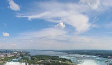 Panoramic view of Niagara Falls and surrounding landscape.