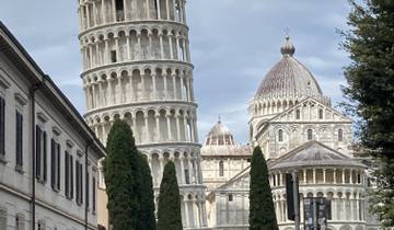 The Leaning Tower of Pisa with additional historic buildings.