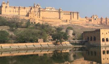 Historic fort with water reflection.