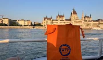 View of the Hungarian Parliament Building across a river.