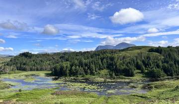 Scenic view of wetland with mountains in the background