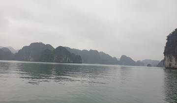 Halong Bay with karst formations.