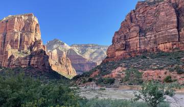 Dramatic canyon landscape with vivid rock formations.