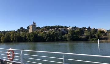 View of a river with a castle in the background.