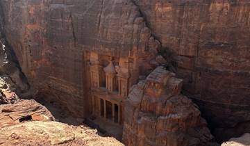 Ancient carved facade in a rock face at Petra.