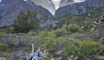 Mountain range with rugged vegetation and distant peaks.