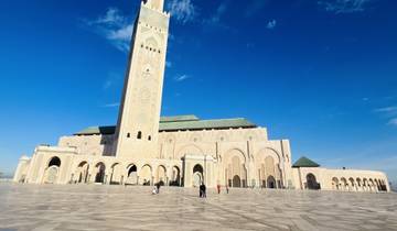 The Hassan II Mosque in a wide courtyard.