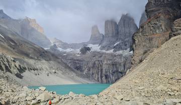 Majestic mountains with turquoise glacial lake.