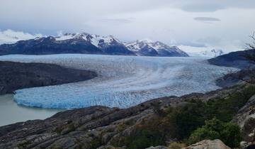 Large glacier descending into the water.