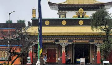 Colorful temple facade with traditional architectural elements.
