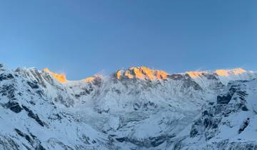 Magnificent view of sunrise over the snow-capped Annapurna range.