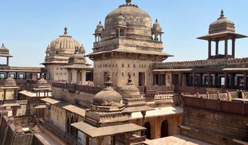 Elevated view of a historic palace with multiple domes.