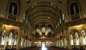 Intricate architecture of a cathedral aisle.