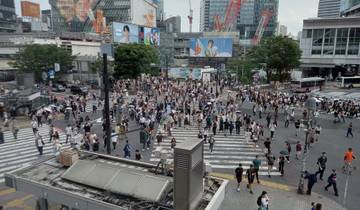 Aerial view of a busy pedestrian crossing.