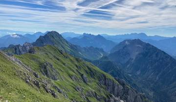 Panoramic view of jagged mountain peaks.