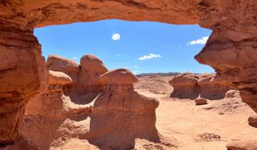 Rock formations in a desert landscape.