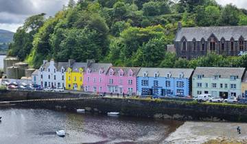 Colorful buildings alongside the harbor.