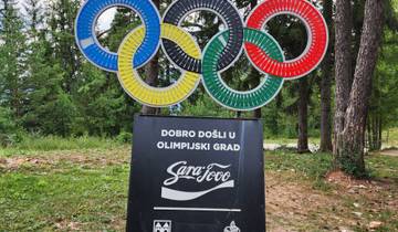 Olympic sign welcoming visitors to Sarajevo.