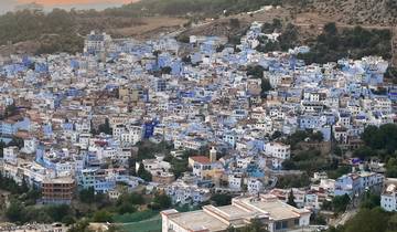 An aerial view of the blue city of Chefchaouen.