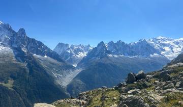 Majestic mountain peaks with a clear blue sky.
