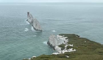 The Needles rock formations in the sea.