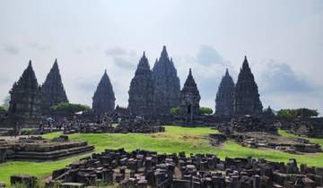 Prambanan temple complex with crowds.