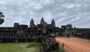 Angkor Wat temple complex with visitors.