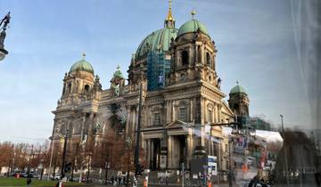 View of the Berlin Cathedral with glass reflections
