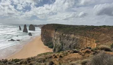 Coastal rock formations with a scenic ocean view.