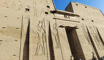 Close-up of an ancient Egyptian temple with carvings.