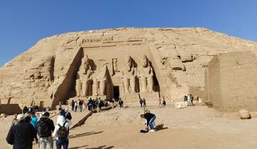 Crowd visiting the impressive rock-cut temple of Abu Simbel.
