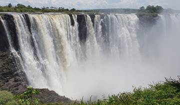Victoria Falls with cascading water and mist.