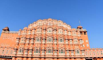 The Hawa Mahal, an iconic palace with intricate architecture.