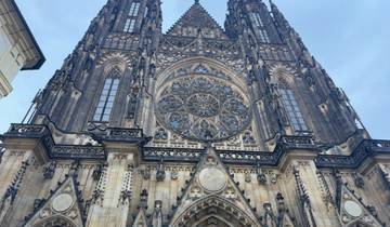 Close-up of the facade of a Gothic-style cathedral with intricate details.