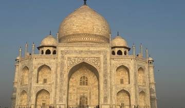 Close-up view of the Taj Mahal under clear skies.
