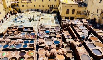 View of traditional tanneries with colorful dye pits.