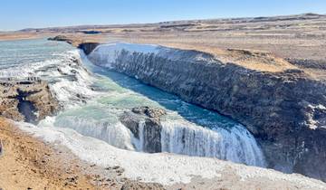 Wide-angle view of Gullfoss waterfall.